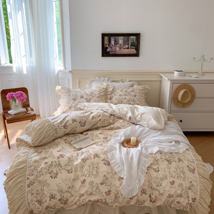 Vintage-Bettwäsche-Set aus Baumwolle mit Spitzenbesatz