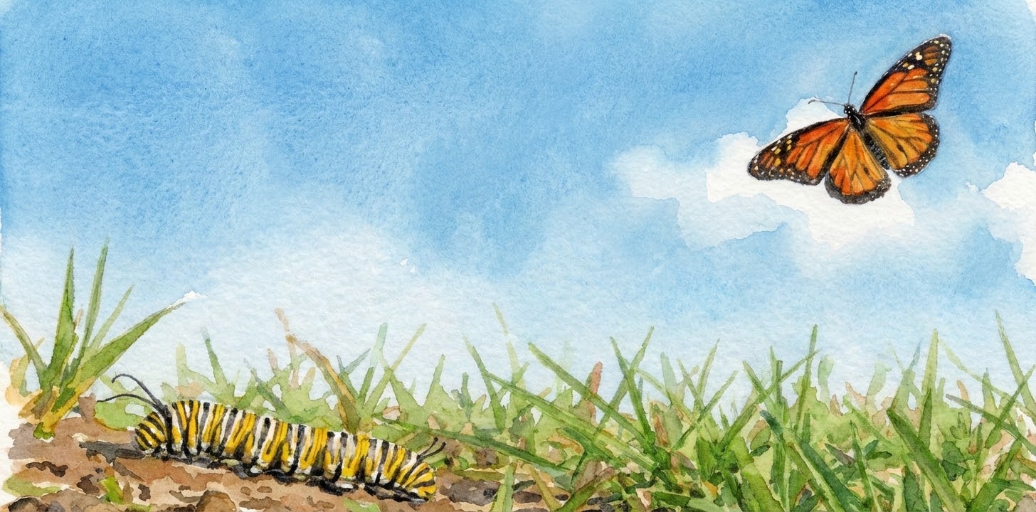 A caterpillar beginning its journey to becoming a butterfly