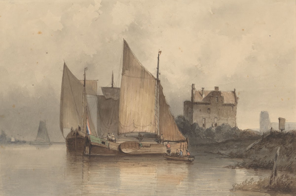 Riviergezicht met een zeilschip 1813   1866
