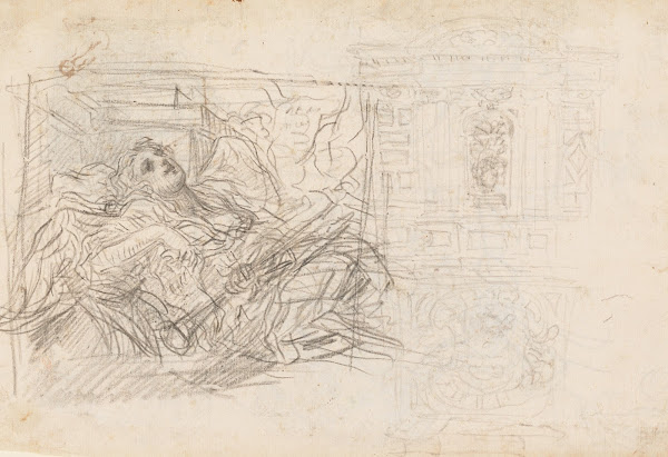 Female Figure Reclining Allegory of Fame Vanquished by Time Architectural Studie