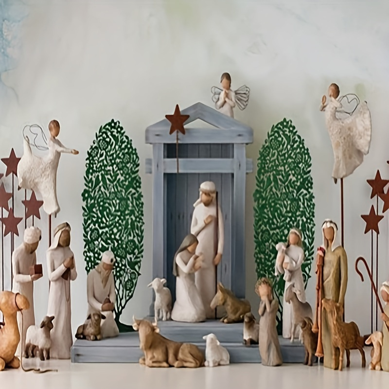 Weihnachts-Deko-Set, Metallsterne und Holzpflanzen