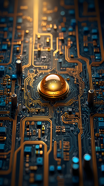 Golden Dome on Glowing Circuit Board with Blue and Gold Traces - Free mobile Wallpaper