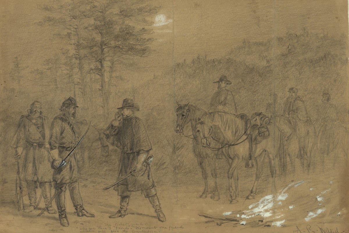The picket guard Who goes there Friends Dismount one friend advance and give the