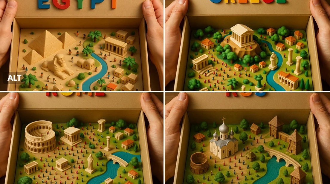 Diorama impreso en 3D en caja de cartón