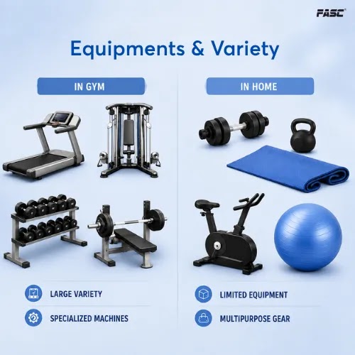 Equipment and Variety in gym vs. home workout