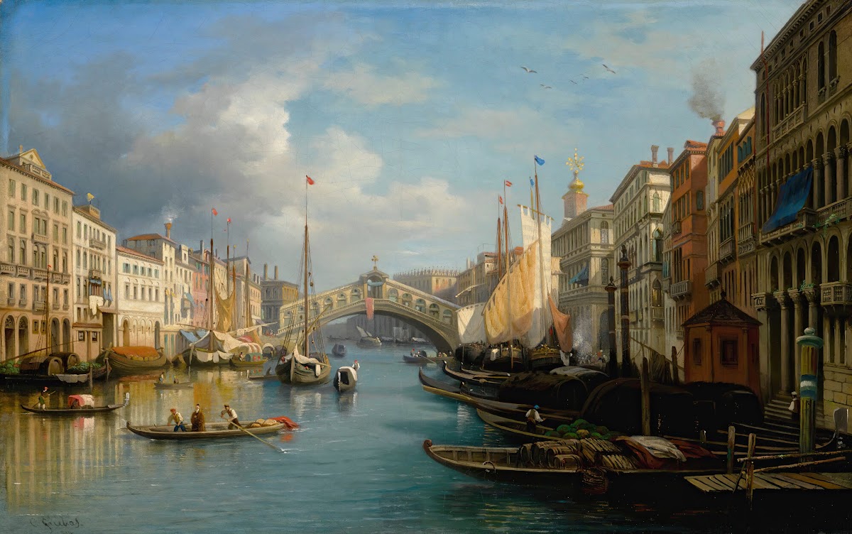 Venice A View Of The The Grand Canal And The Rialto Bridge From The South