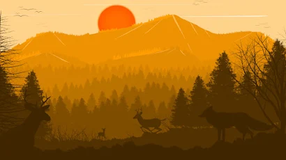 Artwork, Minimalism, Sun, Birds, Wolf 4K Wallpaper Background