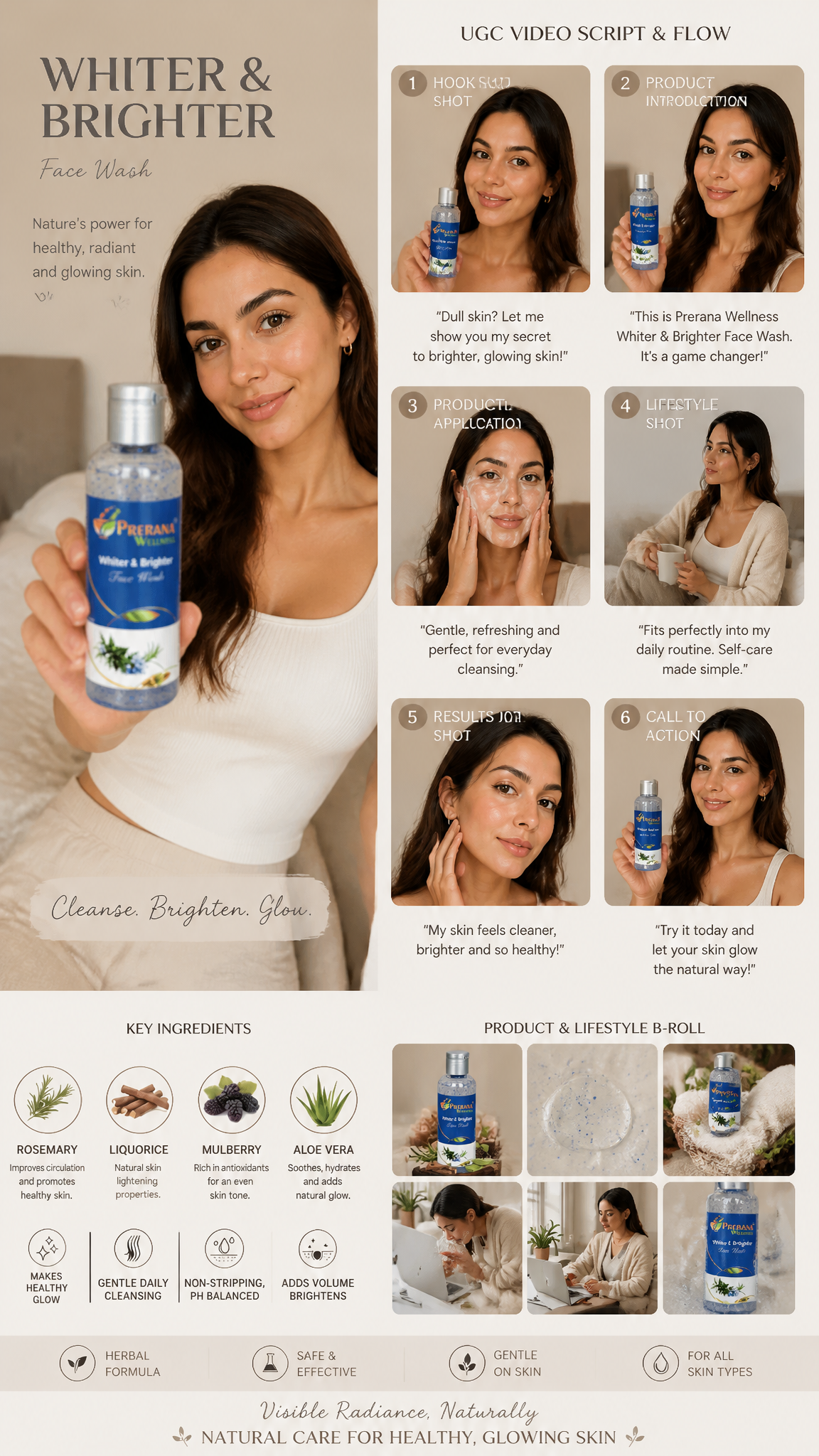 Campaña de productos de cuidado de la piel de lujo con IA UGC