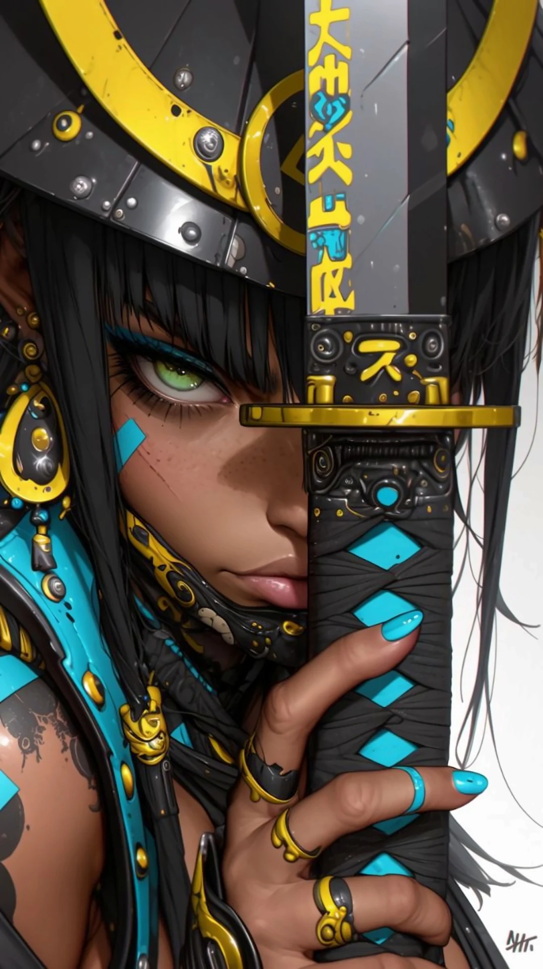 Cyberpunk Female Samurai Warrior Portrait Katana Sword - Free 4K mobile Wallpaper