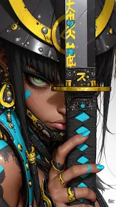 Cyberpunk Female Samurai Warrior Portrait Katana Sword
