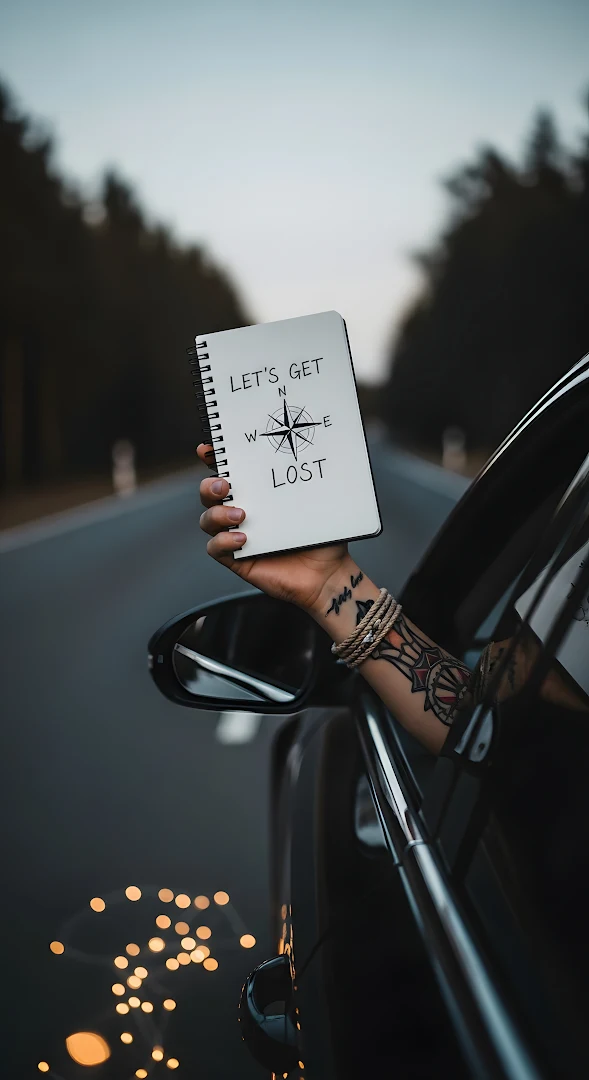 Let's Get Lost Notebook Car Window Road Trip Adventure