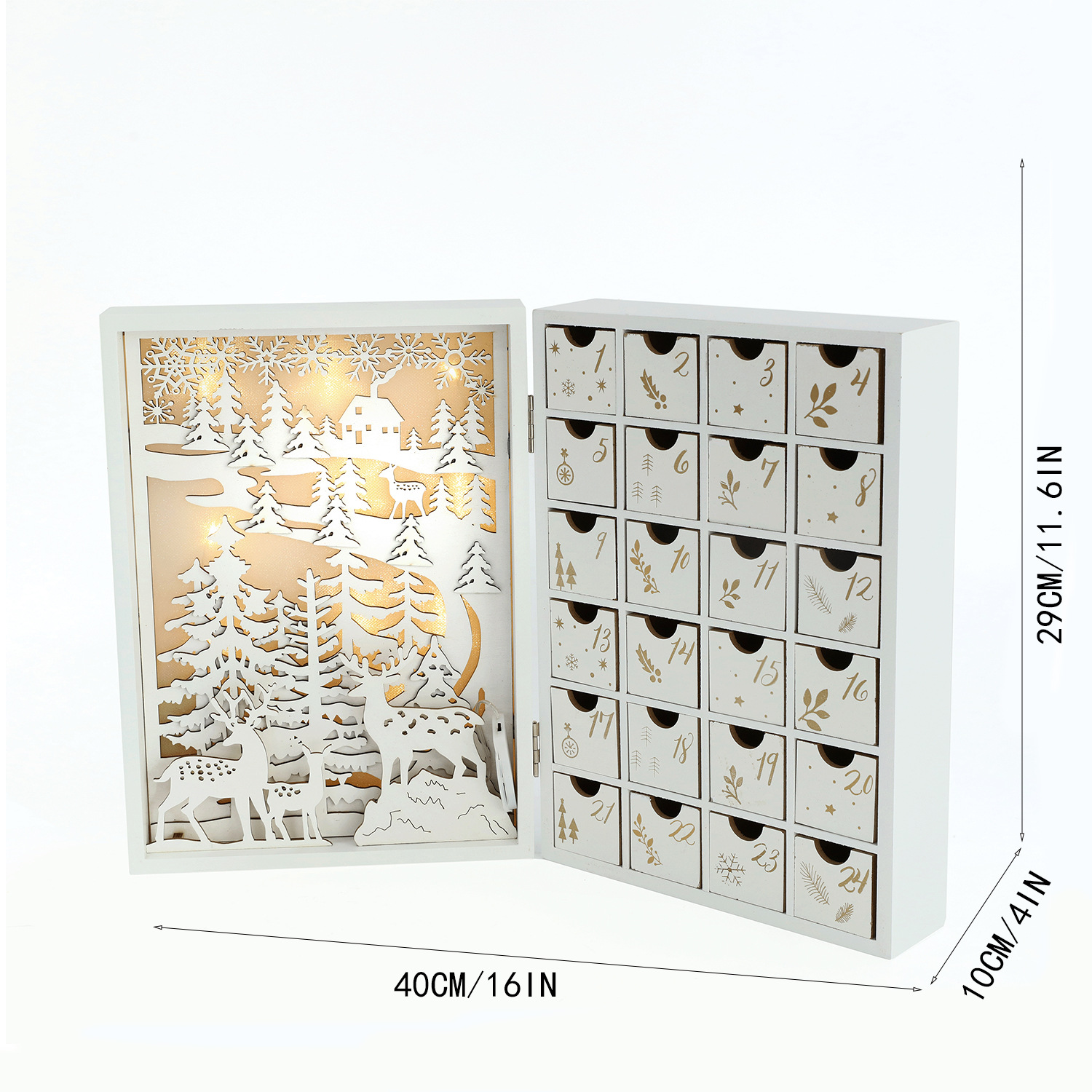 Wooden Advent Calendar with LED Lighting and Reindeer Motif