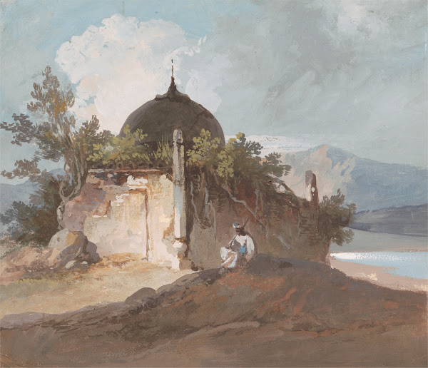 Figure Seated by an Indian Temple