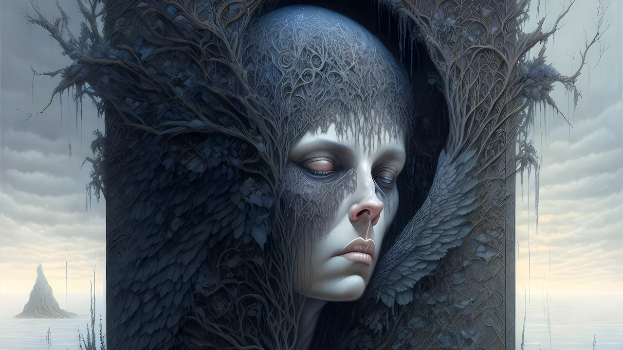 Ai Art, Dark, Face, Intricate, Fantasy Art 4K Desktop Wallpaper