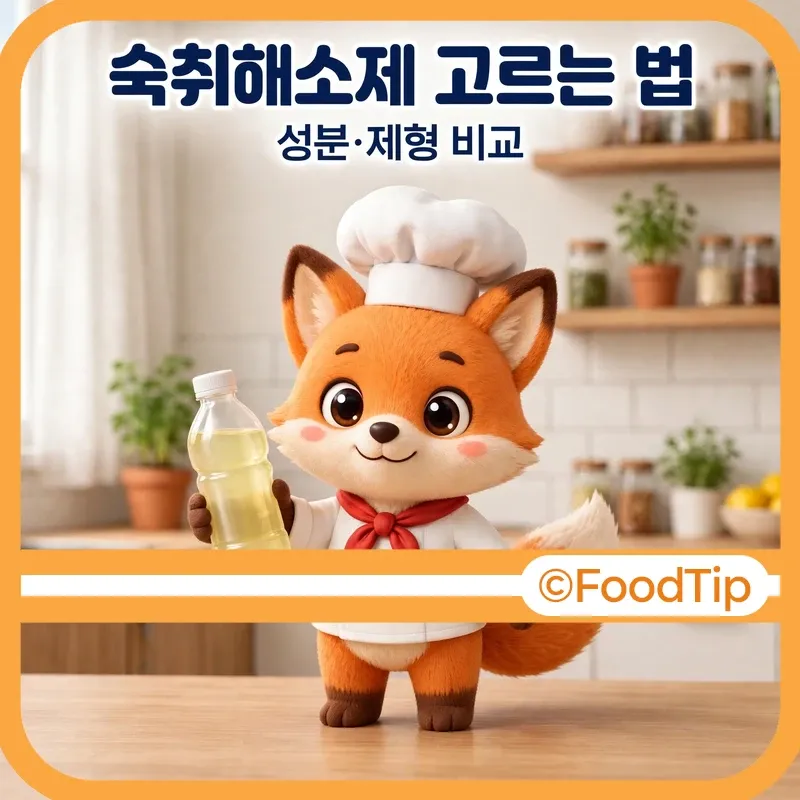 숙취해소제 고르는 법 썸네일 - 숙취해소 음료를 든 셰프 여우