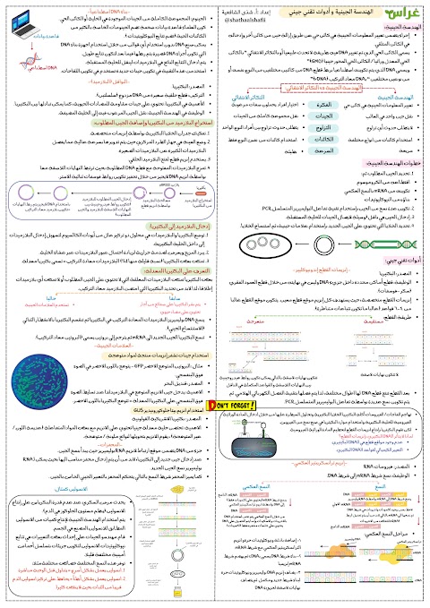 ملخص مركّز في 3 ورقات للوحدة الثالثة التقنية الجينية - أحياء الصف 12 الفصل 1