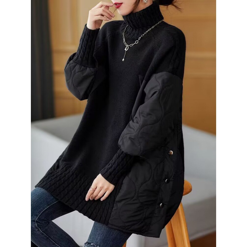Women’s Sweater, Stand-Up Collar, Fake Two-Piece Look, Winter
