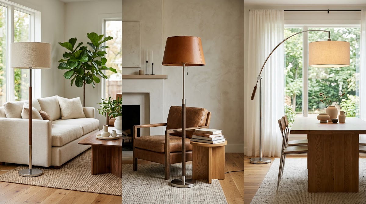 How to Warm Up Chrome Floor Lamps in a Modern Living Room - chrome furniture balanced with walnut oak and layered textiles