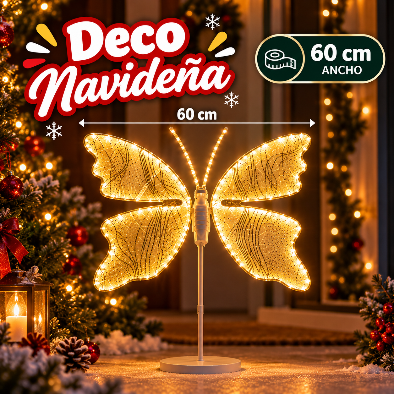 Mariposa luminosa LED dorada con base 60 cm