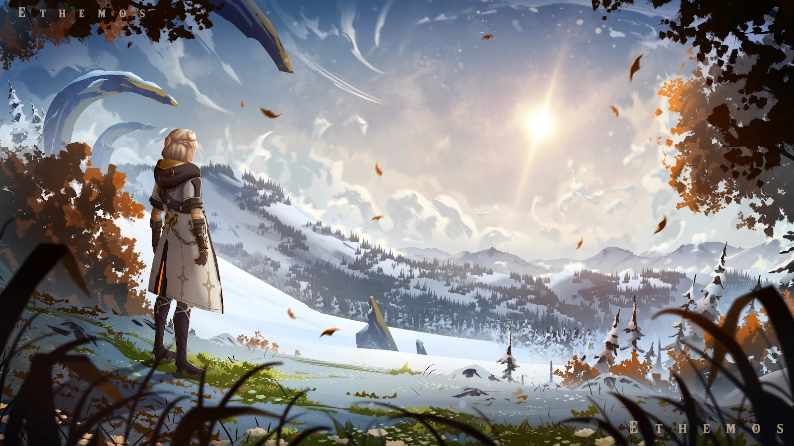 Albedo Standing In Dragonspine Snow - Fantasy Illustration 4K Wallpaper (3840x2160)