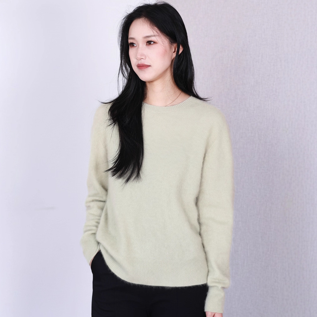 Women's wool-cashmere sweater, seamless, various collar styles