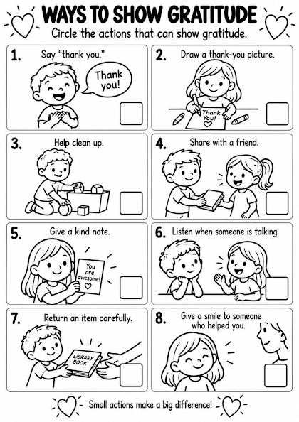 Ways to Show Gratitude Worksheet