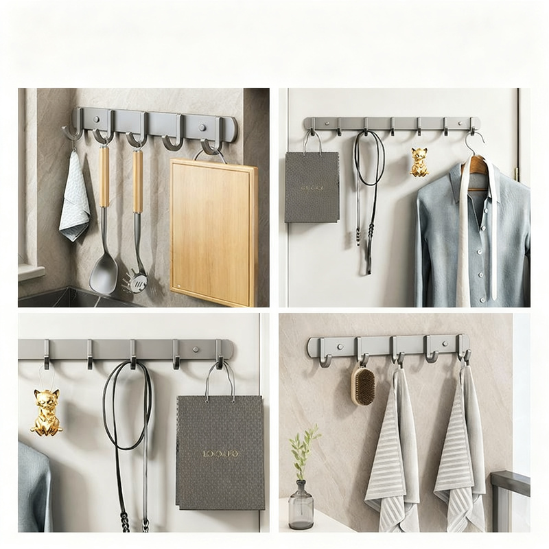 Strong Aluminum Wall Hooks with Adhesive Pads