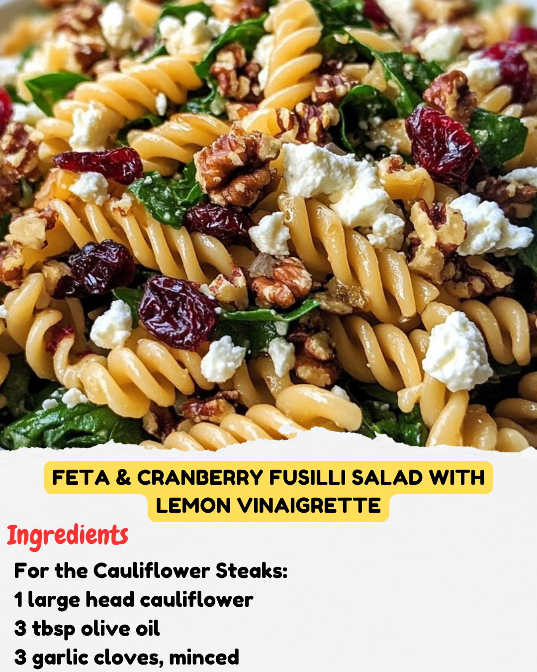 Feta & Cranberry Fusilli Salad with Lemon Vinaigrette