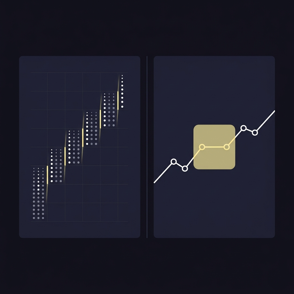 Minimalist vector split screen showing live in play market feed and a simple stability chart highlighting a waiting window illustrating Building Patience in Fast-Moving Sports Markets