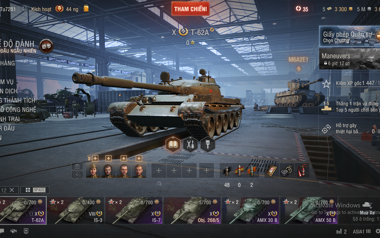 Acc World of Tanks PC gồm 5 tank X IS-7, T-62A, AMX 50B, AMX...
