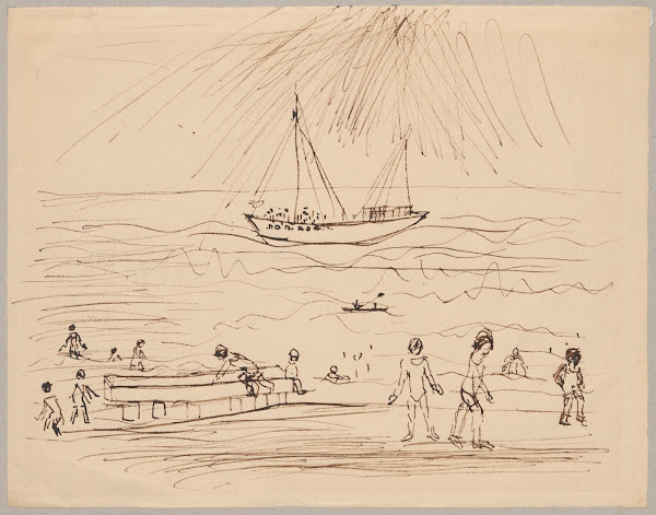 Na plaży w La Rochelle z dziećmi nad brzegiem 1932