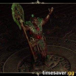 Tavakai, the Chieftain in Path of Exile 2 — the Tukohama boss wreathed in green jade energy, holding his jade axe in the Act 4 ceremonial arena