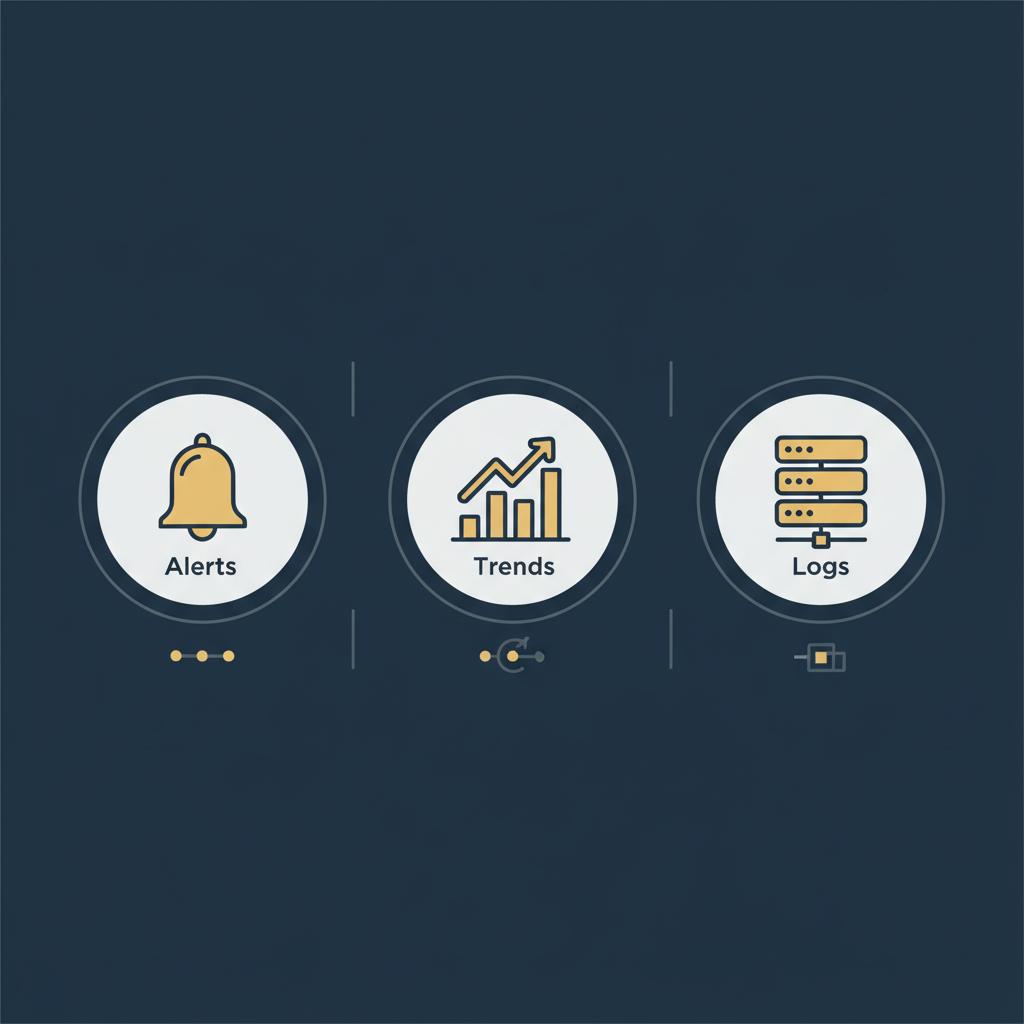 Minimal vector infographic of bell, chart, and server icons on navy background &mdash; can people see who searched them on Google