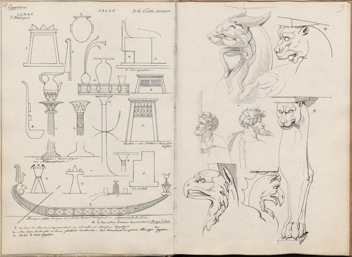 Several Egyptian objects details of a fresco by Raphael and Roman furniture