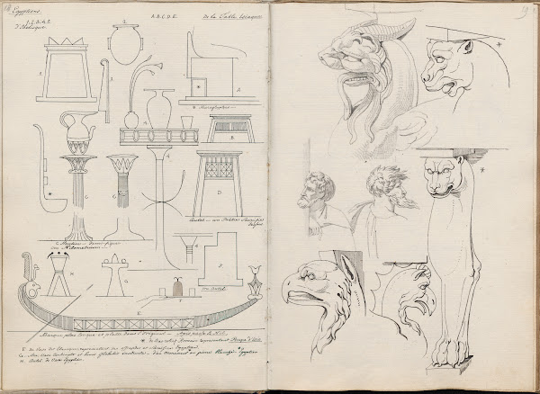 Several Egyptian objects details of a fresco by Raphael and Roman furniture