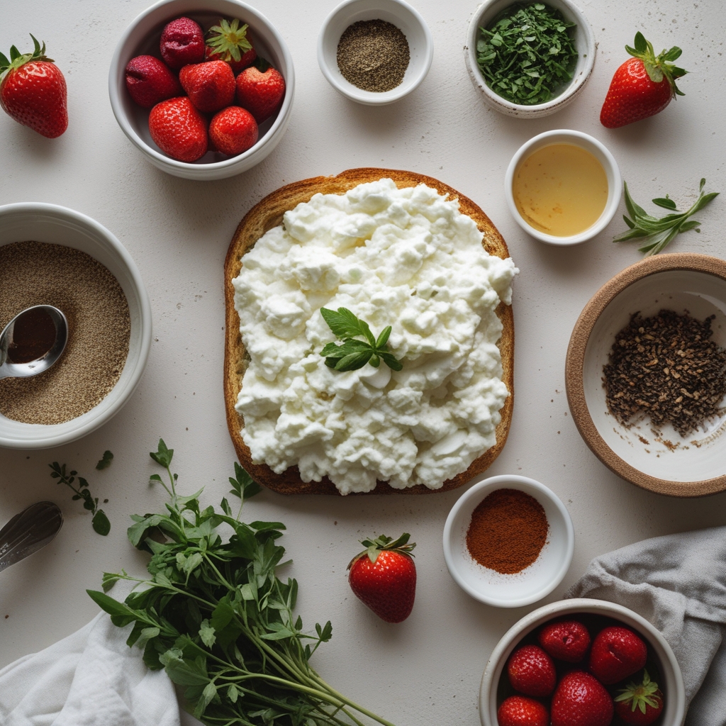 Ingredients for Roasted Strawberry Whipped Ricotta Toast – Easy Homemade Brunch Treat