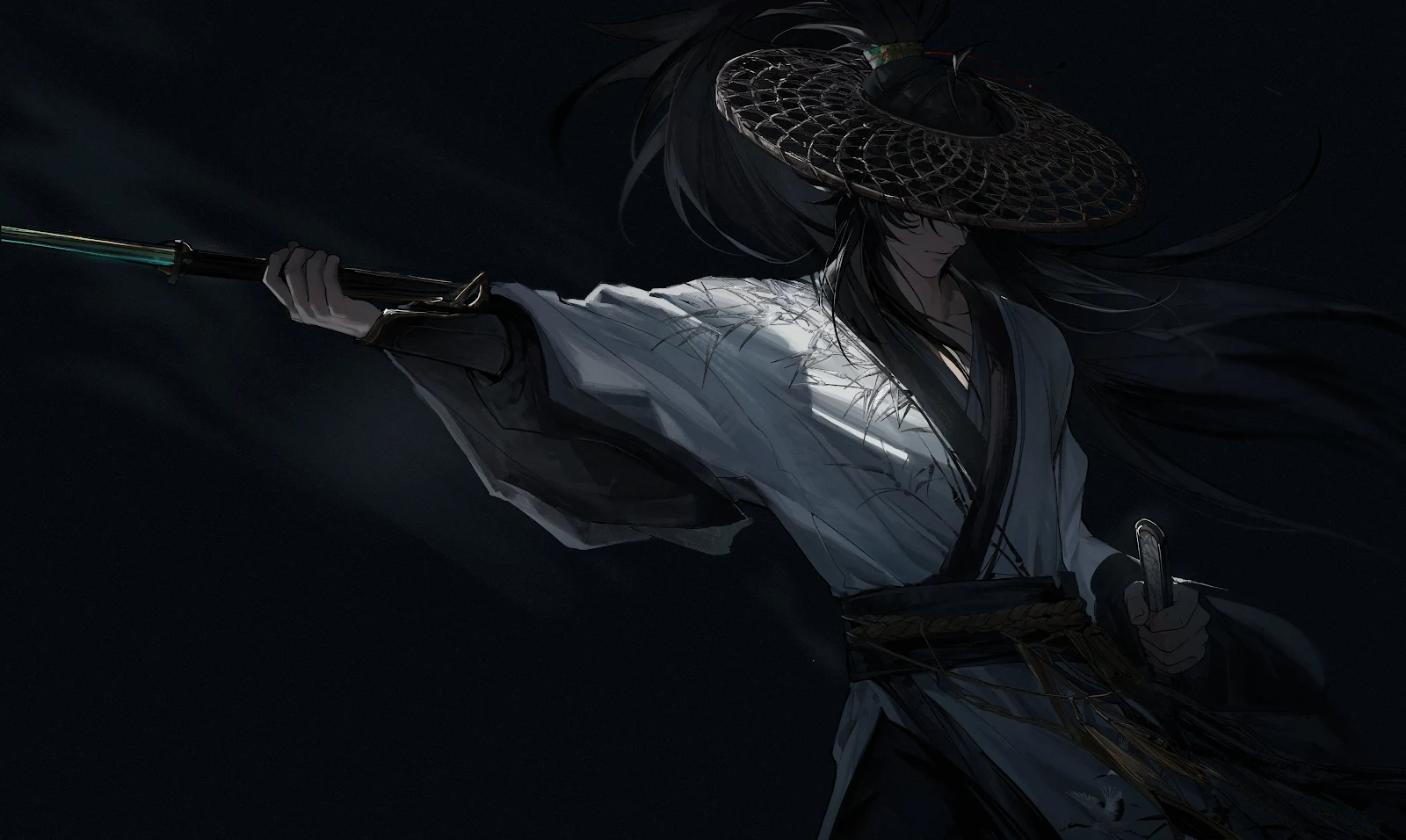 Wuxia Swordsman In Dark Shadow - Dramatic Digital Art 4K Wallpaper (4096x2448)