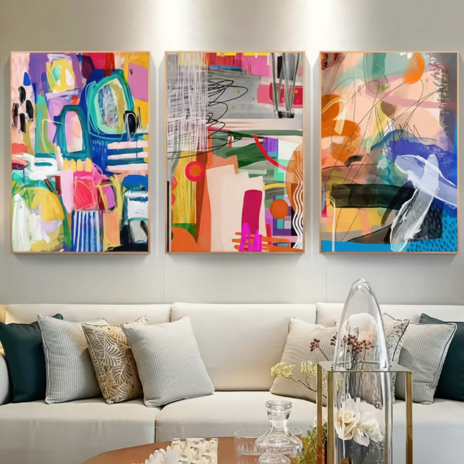 Vibrant Expressionist Abstract Triptych – 3-Piece Canvas Wall Art Set - Image 2