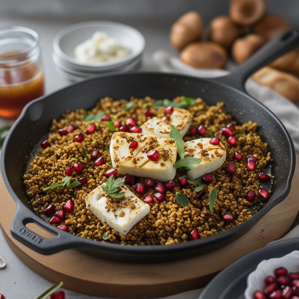 Final Za'atar-Spiced Freekeh & Halloumi Skillet with Pomegranate Molasses Drizzle