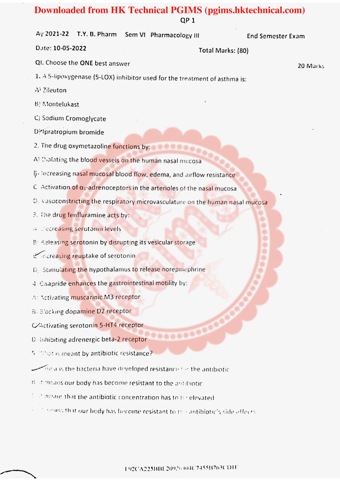 Pharmacology 3 Mumbai University 6th Semester B.Pharmacy Previous Year's Question Paper,BP602T Pharmacology III,BPharmacy,Previous Year's Question Papers,BPharm 6th Semester,University of Mumbai (MU),