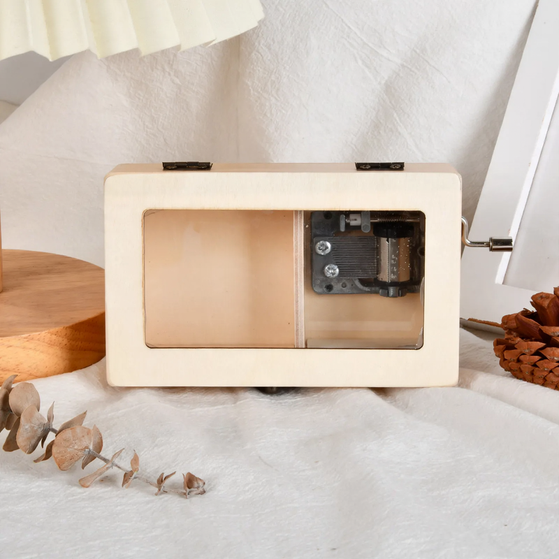 Holz-Spieluhr mit Handkurbel, modernes Design
