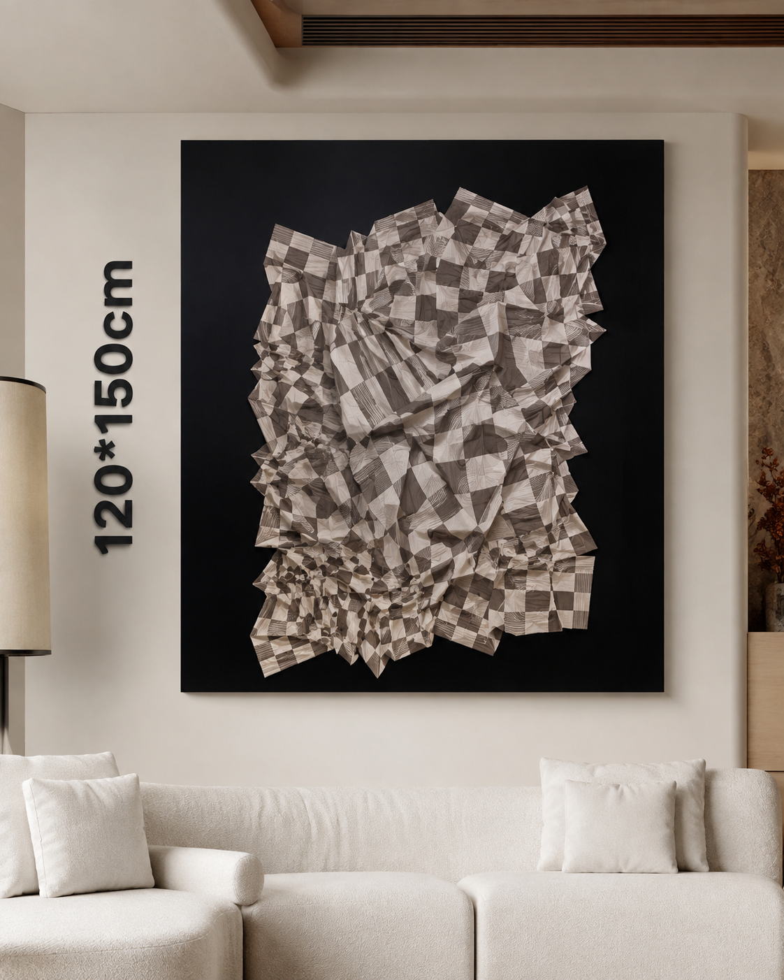 Framed B&W 3D Origami Pattern – 120x150 cm