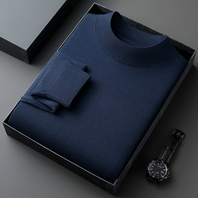 Men's sweater with stand-up collar, finely knitted