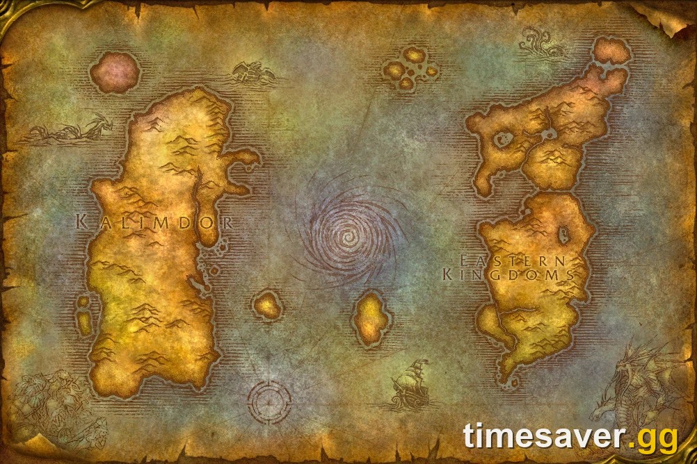Azeroth world map — the neutral Auction Houses sit in Booty Bay (Eastern Kingdoms) and Gadgetzan and Everlook (Kalimdor)