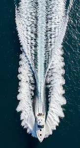 Speedboat Aerial View Dramatic White Wake Ocean