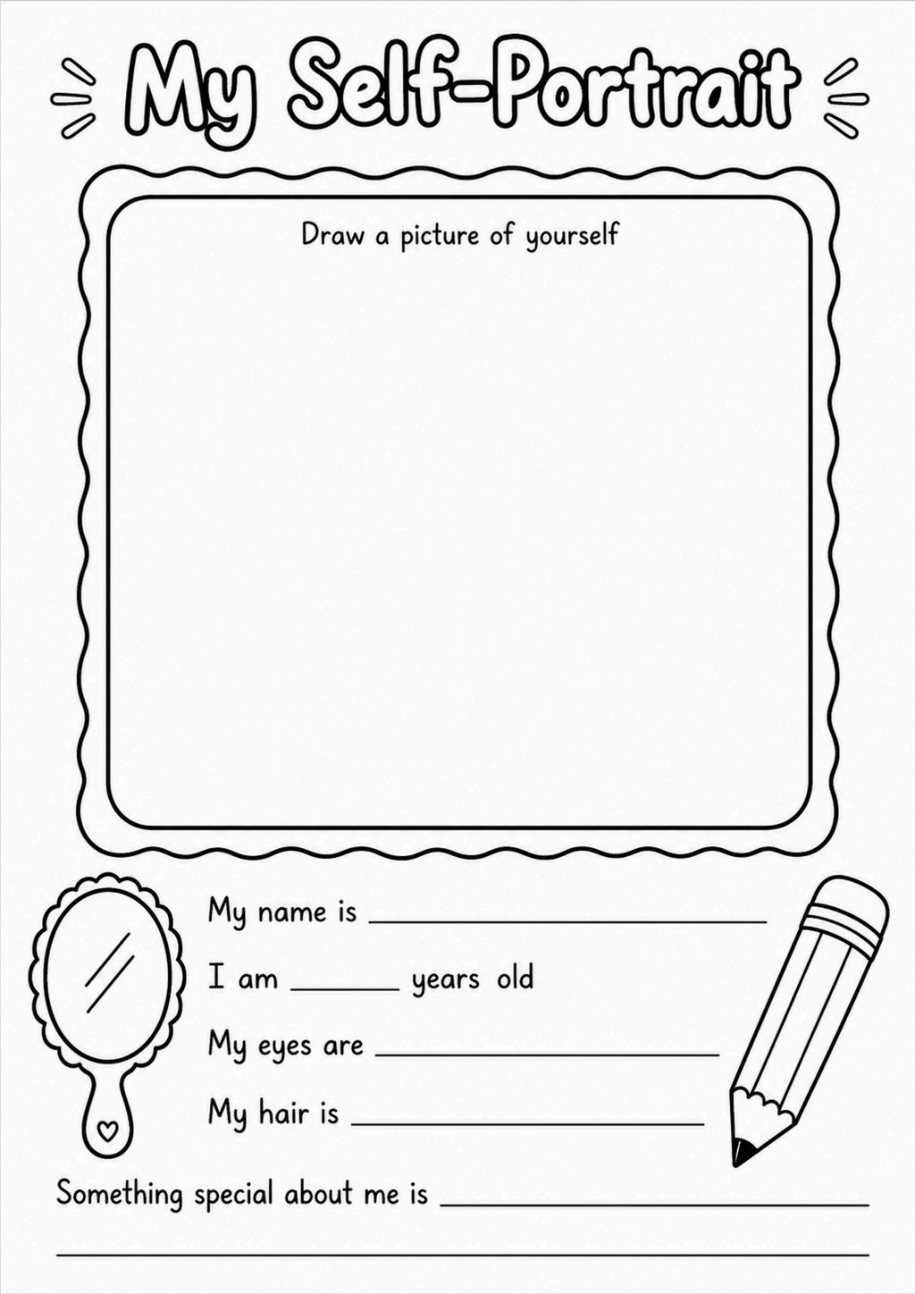 My Self-Portrait All About Me Worksheet