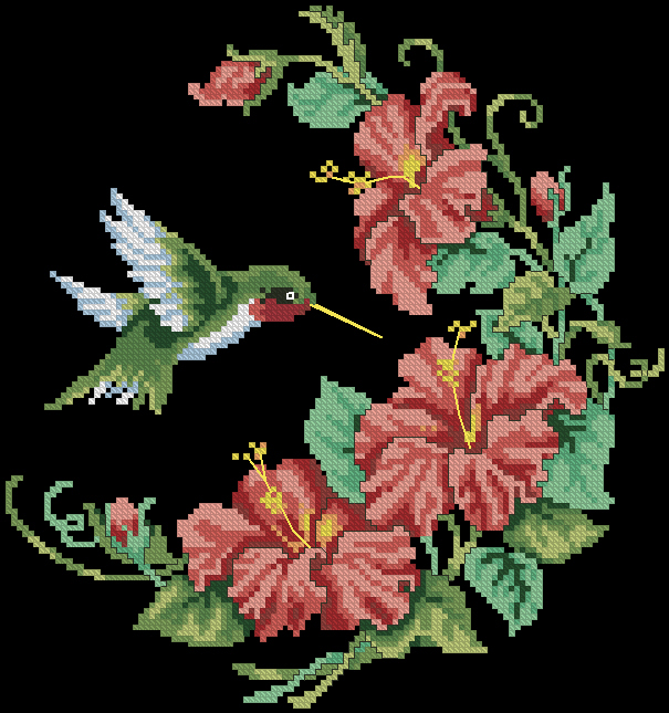 CMP DIM00341 Hummingbird & Hibiscus