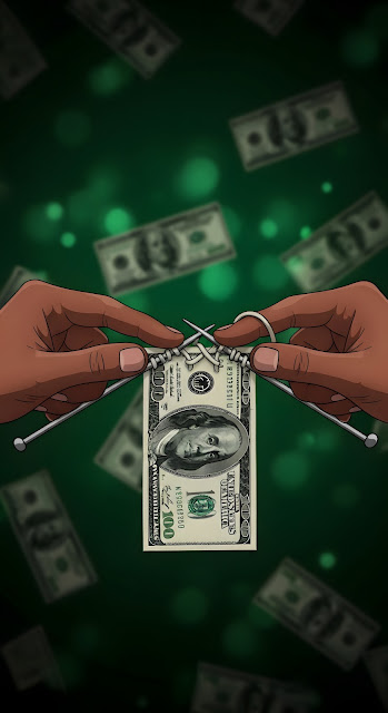 Conceptual Illustration of Hands Knitting a Dollar Bill Financial Art - Free mobile Wallpaper