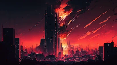 Ai Art, Illustration, Burning, Fire, Skyscraper 4K Wallpaper Background