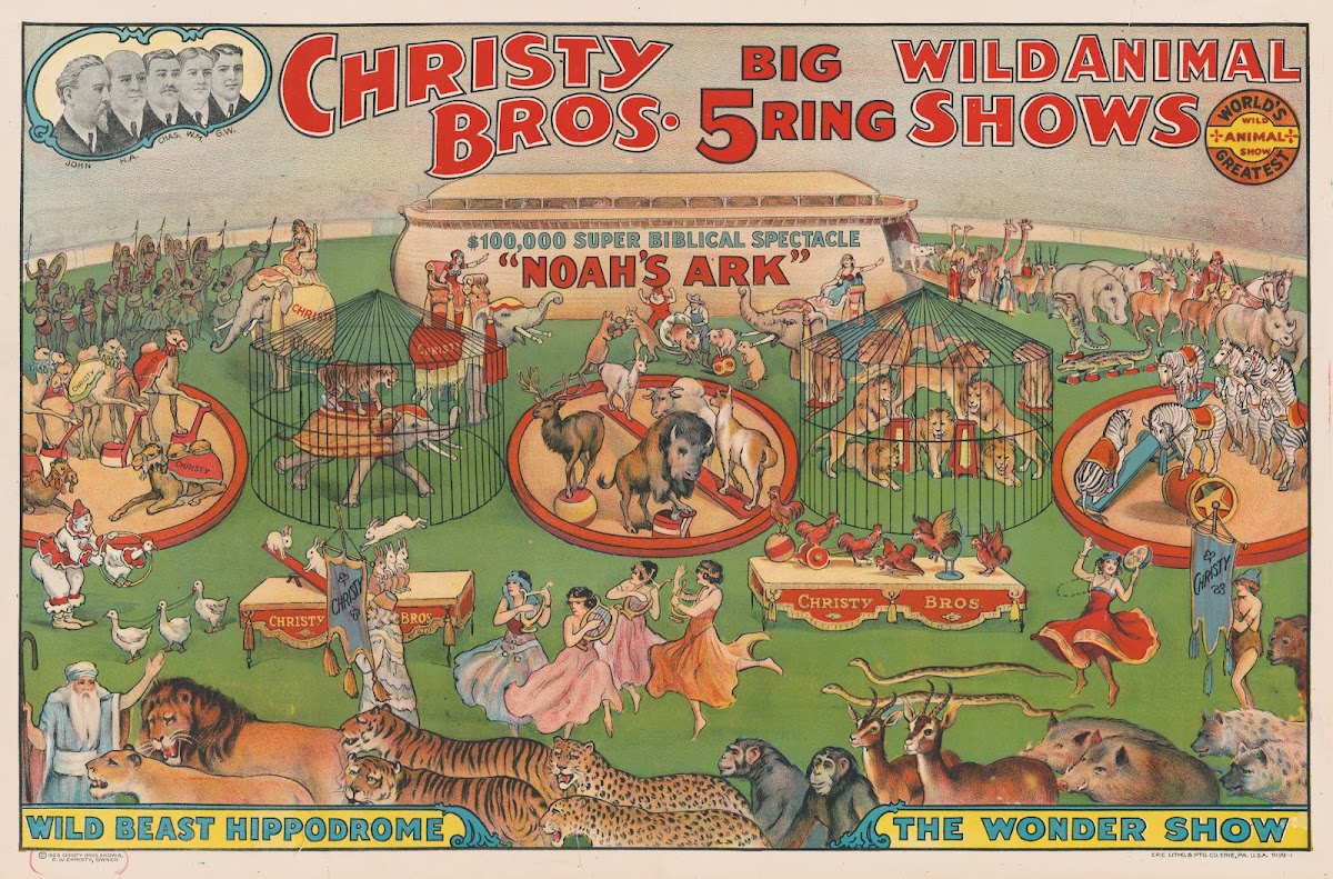 Christy Bros 5 big ring wild animal shows 100000 super biblical spectacle Noahs
